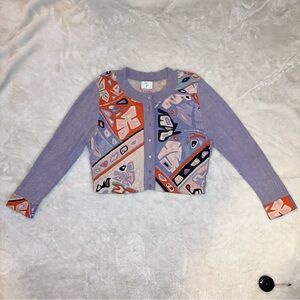 Vintage Purple and Pink Abstract Print Knit Silk Cardigan Size 4